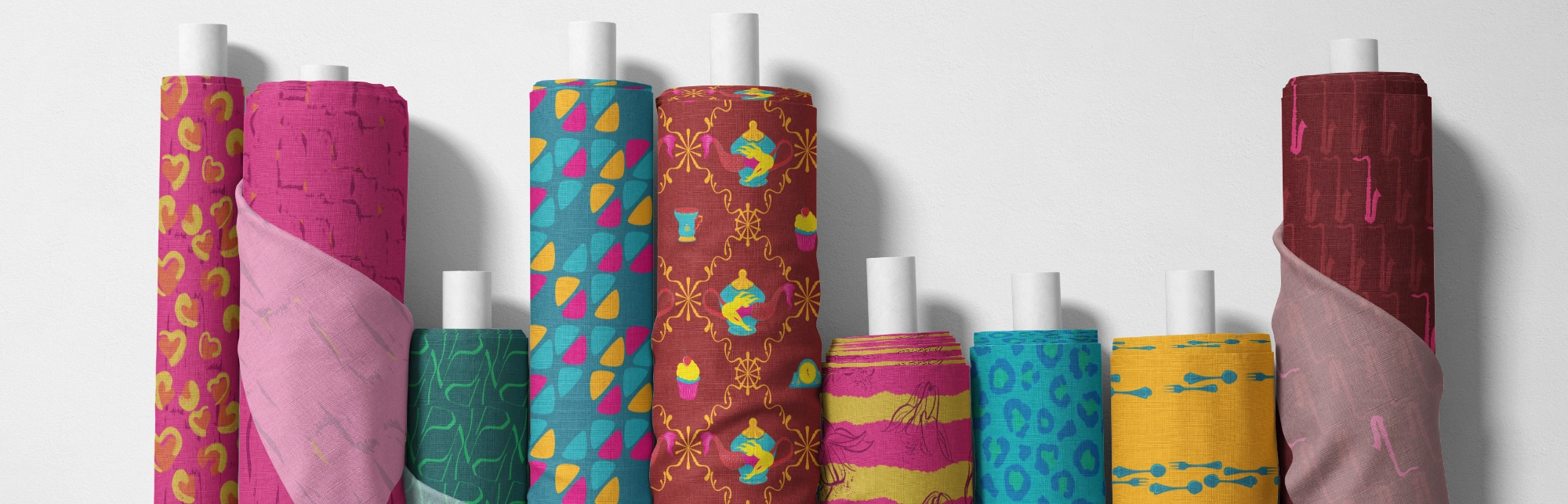 9 Stoffrollen mit Stoffdesigns