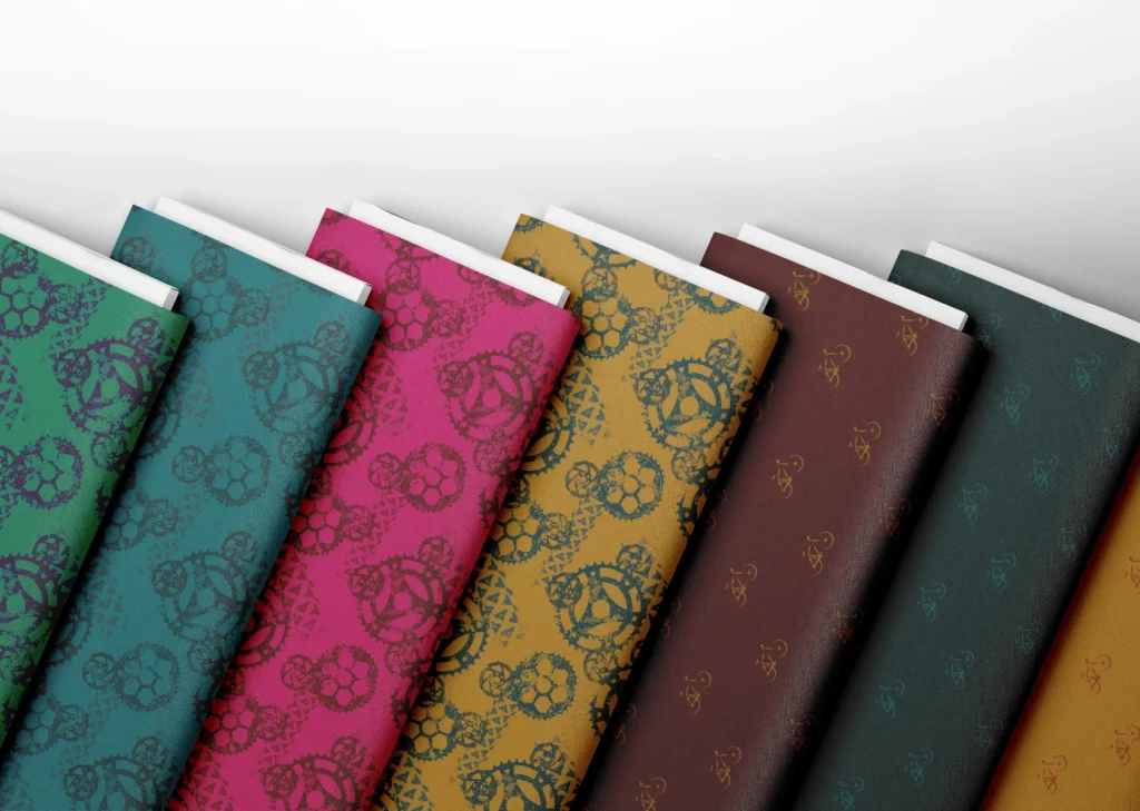 Stoffballen als Mockup mit Mustern der Kollektion Fahrradliebe