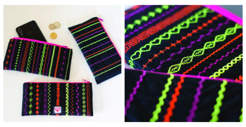neon bunt bestickte Täschchen von Rosis Enkelin mit Detailansicht